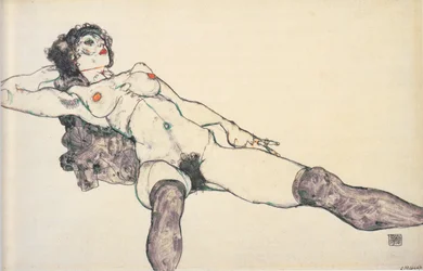 Liggende kvinnelig akt med spredte bein, 1914