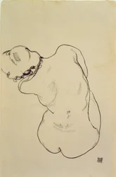 Reclining Nude - Back View, 1918 (svart fargestift på papir)