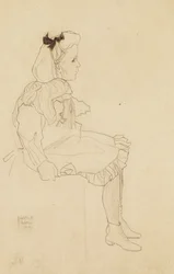 Sittende jente med sløyfe i håret, 1909