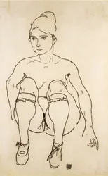 Sittende naken med sko og strømper; Sittende naken med sko og strømper, 1918