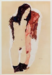 To liggende jenter (gouache, akvarell og blyant)