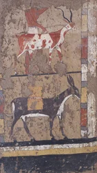 Antilope og esel som bærer hvete fra graven til generalen og kansleren til kong Iti i El Ghebelen nær Luxor. 2200–2000 f.Kr. (veggmaleri)