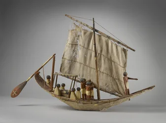 Modellbegravelsesbåt, fra Beni Hasan, sannsynligvis Middle Kingdom, ca. 2060-1786 (blandet media) (se også 419821)