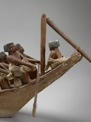 Modellbegravelsesbåt, fra Beni Hasan, sannsynligvis Middle Kingdom, ca. 2060-1786 blandede medier detalj av 107032