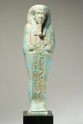 Ushabti-figur for Hor-Khebi, sendynastisk periode, sent 25.-tidlig 26. dynasti, ca. 700-600 f.Kr. (fajanse) (se 270353 for omvendt)