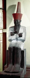 Egyptisk antikvitet: statue av farao Montuhotep II (eller Mentuhotep II). 11. dynasti. Fra Deir el Bahari. Dim. 83 cm. Kairo. Egyptisk museum