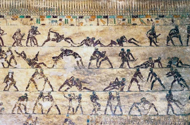Kampscener, veggmaleri, Kethis grav, Beni Hasan-nekropolen, Egypt, egyptisk sivilisasjon, Mellomriket, XII. dynasti