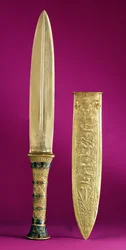 Dolk og slire fra Tutankhamons grav (ca. 1370-1352 f.Kr.), Det nye riket, innlagt med gull og lapis lazuli