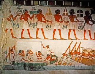 EGYPTISK KUNST: Veggmaleri i Nakhts grav ved Elwet el-Sheik Abdel Q…, ca. 1425 f.Kr. (kalkstein)