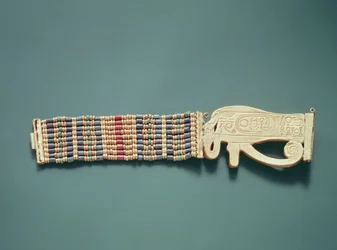 Fleksibelt perlearmbånd, fra Tutankhamons grav, New Kingdom (gull og karneol med gull, fajanse og glassperler) (se også 391012-13)