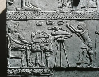 Horemheb spiser begravelsesmåltid, lettelse fra Horemhebs grav i Saqqara