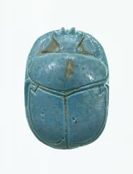 Ekteskapsskarabé av Amenhotep III og dronning Tiye, New Kingdom (glasert fajanse)