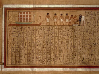 Papyrus fra «De dødes bok», hieroglyfer og polykrome illustrasjoner fra Khas grav i Theben. Det nye riket, 18. dynasti