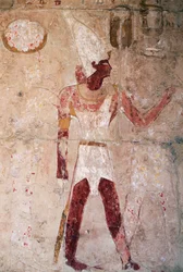 Relieff som viser Thutmose III iført Nedre Egypt-krone, dronning Hatshepsuts likhustempel, Deir el-Bahri, Thebansk nekropolis (UNESCOs verdensarvliste)