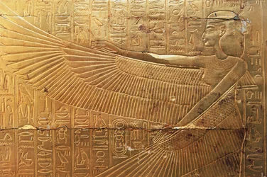 Relieff fra det bakre ytre panelet på det andre gravkapellet, Tutankhamons skatter, Egypt, egyptisk sivilisasjon, Det nye riket, 18. dynasti
