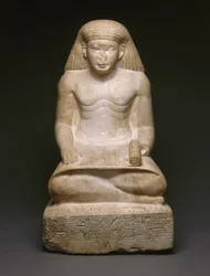 Skriverstatue av Amunhotep, sønn av Nebiry, ca. 1426-1400 f.Kr. (kalkstein) (se 200932)