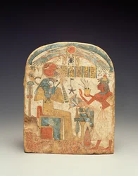Stelae som skildrer den avdøde før Horus, fra Luxor, New Kingdom (malt tre)