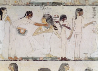 The Toilet of Noblewomen, fra graven til Rekhmire, vesir av Tuthmosis III og Amenhotep II, New Kingdom (veggmaleri)