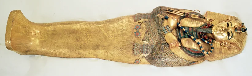 Kongens innerste kiste fra Tutankhamons grav (ca. 1370-1352 f.Kr.), Det nye riket, gull innlagt med halvedelstener