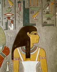 detalj av freskomaleri som viser Isis, egypt, Louxor (XVIII-dynastiet, Thutmose III