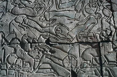 Basrelieff med kampscene, Ramesseum, Ramses IIs likhustempel, Luxor, Theben (UNESCOs verdensarvsted)