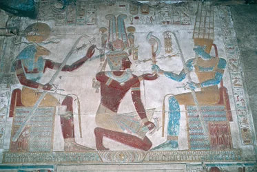 Egypt, Abydos, tempelet til farao Seti I, Osiris kapell, malt relieff