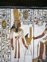 Egypt, Theben, Luxor, Dronningenes dal, Nefertaris grav, vedlegg til forkammer, veggmalerier, dronning før den guddommelige skriver Thoth