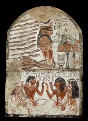 Egyptisk antikke: stele av billedhugger Ken, håndverker i Deir el Medineh. Periode av Ramesses II (1290–1224 f.Kr.) Bordeaux, Aquitaine-museet