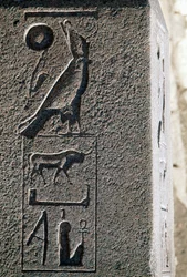 Hieroglyf med navnet Horus, Amons store tempel, Tanis, Egypt, Det nye riket, 19. dynasti