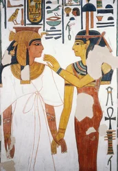 Nefertari møter gudinnen Isis, freskomaleri, nordvendt fasade til den fjerde søylen, gravkammer, Nefertaris grav (QV66), Queens Valley, Theben (Unescos verdensarvliste