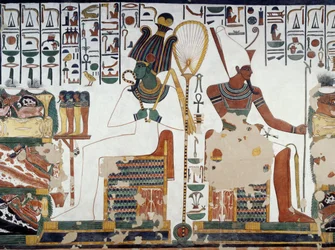 Osiris og Atun, detalj av freskomaleriene i det andre kammeret i graven til Nefertari, Valley of the Queens, Luxor, Theben (Unescos verdensarvliste