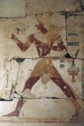 Malt relieff som viser farao, Ramses II-tempelet, Abydos, Egypt, egyptisk sivilisasjon, Det nye riket, 19. dynasti (bilde)