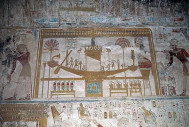 Hellig båt, basrelieff, Osiris-kapellet, Seti I-tempelet