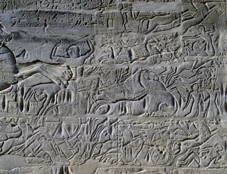 Seti Is felttog i Syria og Palestina, relieff, nordlige yttervegg av den store Hypostylehallen, Karnak tempelkompleks (Unescos verdensarvliste)