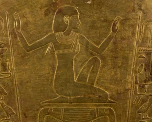 Gudinnen Isis, dekorativ detalj av sarkofagen til dronning Tuya, mor til Ramses II, forgylt tre, egyptisk sivilisasjon, Det nye riket, 19. dynasti