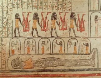 Detalj fra Jordens bok, fra gravkammeret til Ramses VIs grav (r.1143-1136 f.Kr.) New Kingdom (veggmaleri)