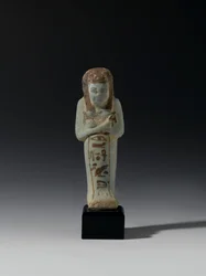Shabti fra Akhesenmut, muligens fra Deir el-Bahri, New Kingdom (fajanse)