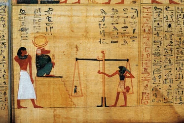 Mytologisk papyrus av Imenemsauf, hovedbærer av Amon. Detalj: veiing av sjelen foran bavianguden Thoth