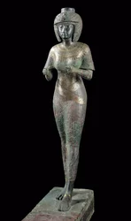 Statue of the Divine Adoratress Karomama, Third Intermediate Period (bronze with gold, silver & electrum) (see also 127647)