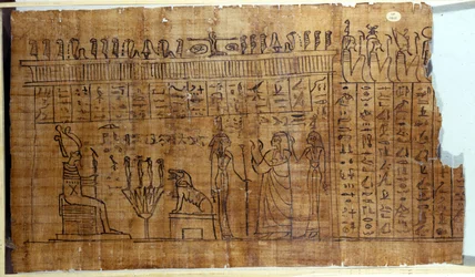 Dødeboken: Egyptisk hieroglyf på en papyrus fra det 22. dynasti. 9. århundre f.Kr. Torino, Det egyptiske museum.