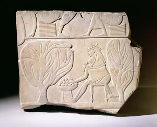 Relieff av en kvinne med barn som strekker seg etter en platanfiken, fra graven til Montuemhat, Western Theben, sen periode