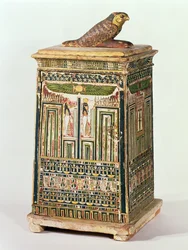 Canopic krukkeboks, fra Saqqara, sen periode (polykromt og forgylt tre)