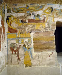 Veggmalerier av gravkammeret til Tomb of Pa Nentwy, Bahariya Oasis, Giza, Egypt Egyptian Civilization, 26th Dynasty, 663-525 BC