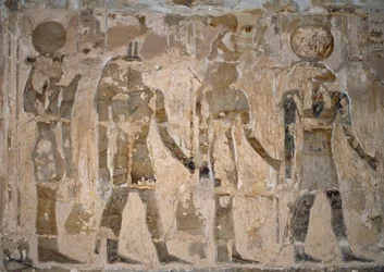 Veggmalerier, Temple of Ain El Meftla, Bahariya Oasis, Giza, Egypt, 26. dynasti (663-525 f.Kr.)