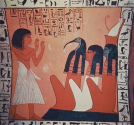 Gravmaleri som viser de avdøde før Osiris, Isis og Thoth