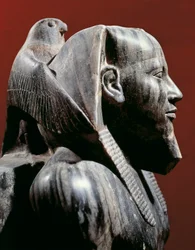 Egyptisk sivilisasjon, Det gamle riket, IV. dynasti. Diorittstatue av farao Khafre (Chephren). Fra Giza