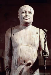 Statue av Ka-Aper, kjent som Sheikh el-Beled, fra hans mastabagrav i Nord-Saqqara, Det gamle riket