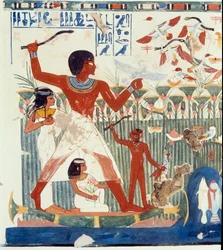 Kunst Egypt: Jakt på fugler. Simile College of the Tomb of Nakht, perioden for Amenophis II (ca. 1450-1425 f.Kr.) Paris, College De France