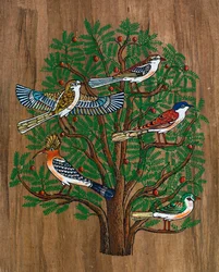 Egyptisk kunst, egyptisk papyrus: fugler på et tre, samling, del