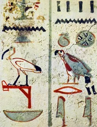 Egyptiske hieroglyfer fra et veggmaleri i en grav